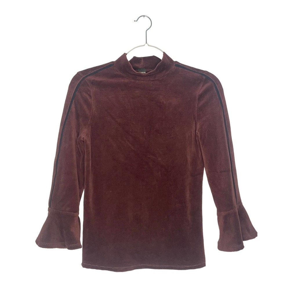 We The Free Mock Neck Maroon Long Sleeve Top Small Velour Soft Cozy Casual